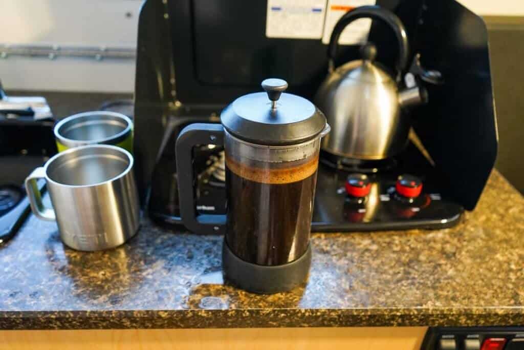 Coffee making using camp french press