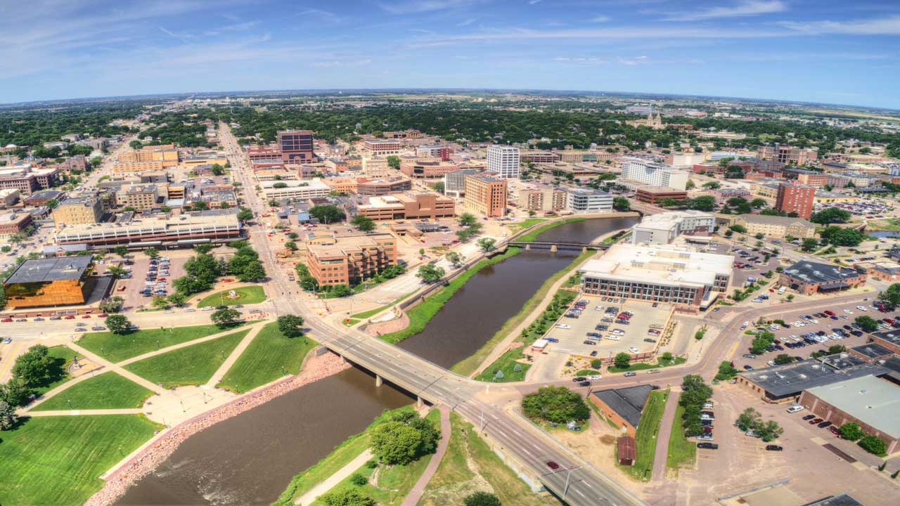 Summer Aerial View of Sioux Falls, The largest City in the State of South Dakota.