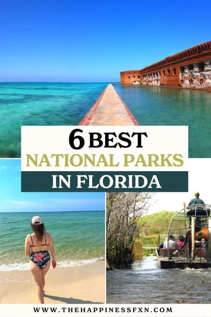 top photo: Dry Tortugas National Park; bottom left photo: Gulf Islands Perdido Key; bottom right photo: Everglades airboating