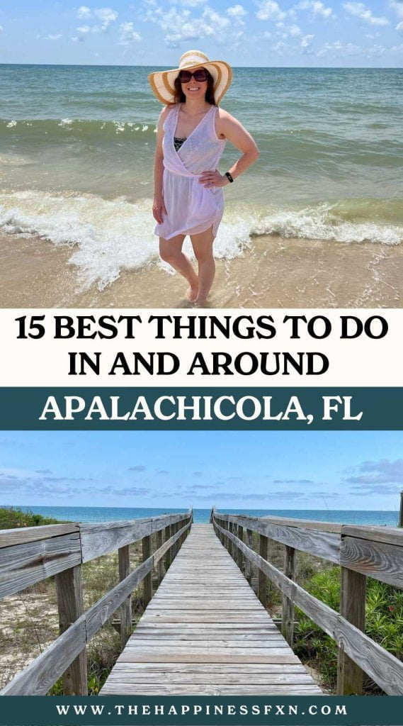 top photo: happy lady at the beach on St. George Island, bottom photo: view of Gulf of Mexico from Florida panhandle