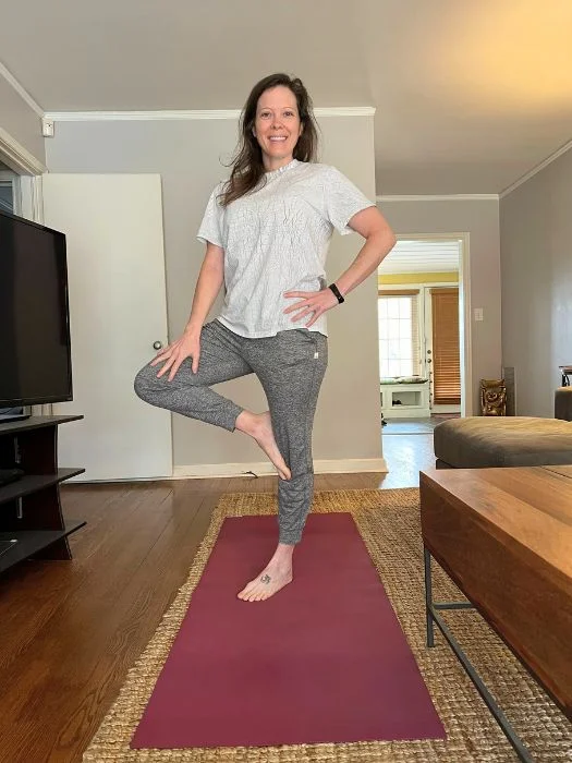 Doing yoga at home on the Jade Yoga Mat
