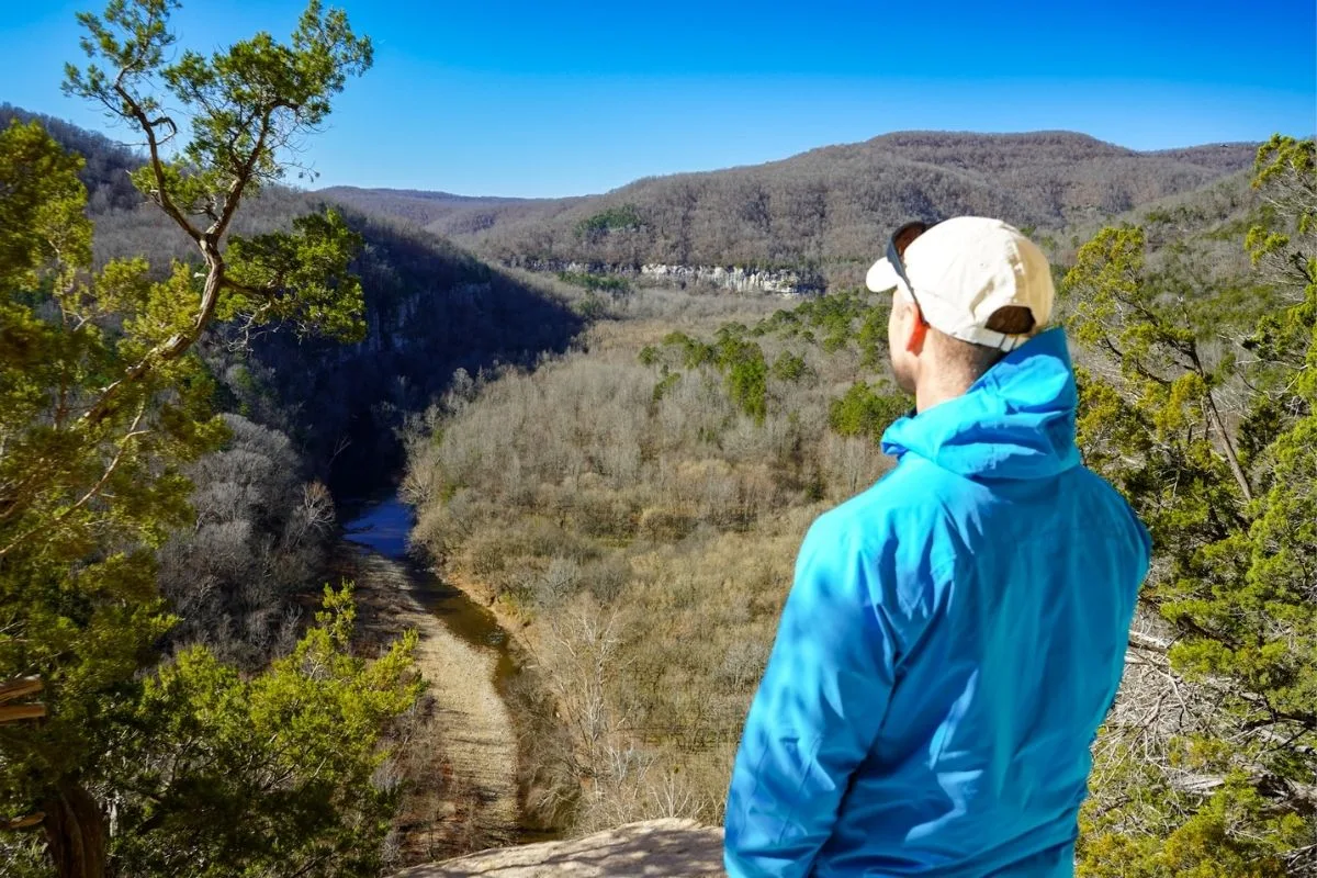 Pablo overlooking the mountains in Arkansas.
