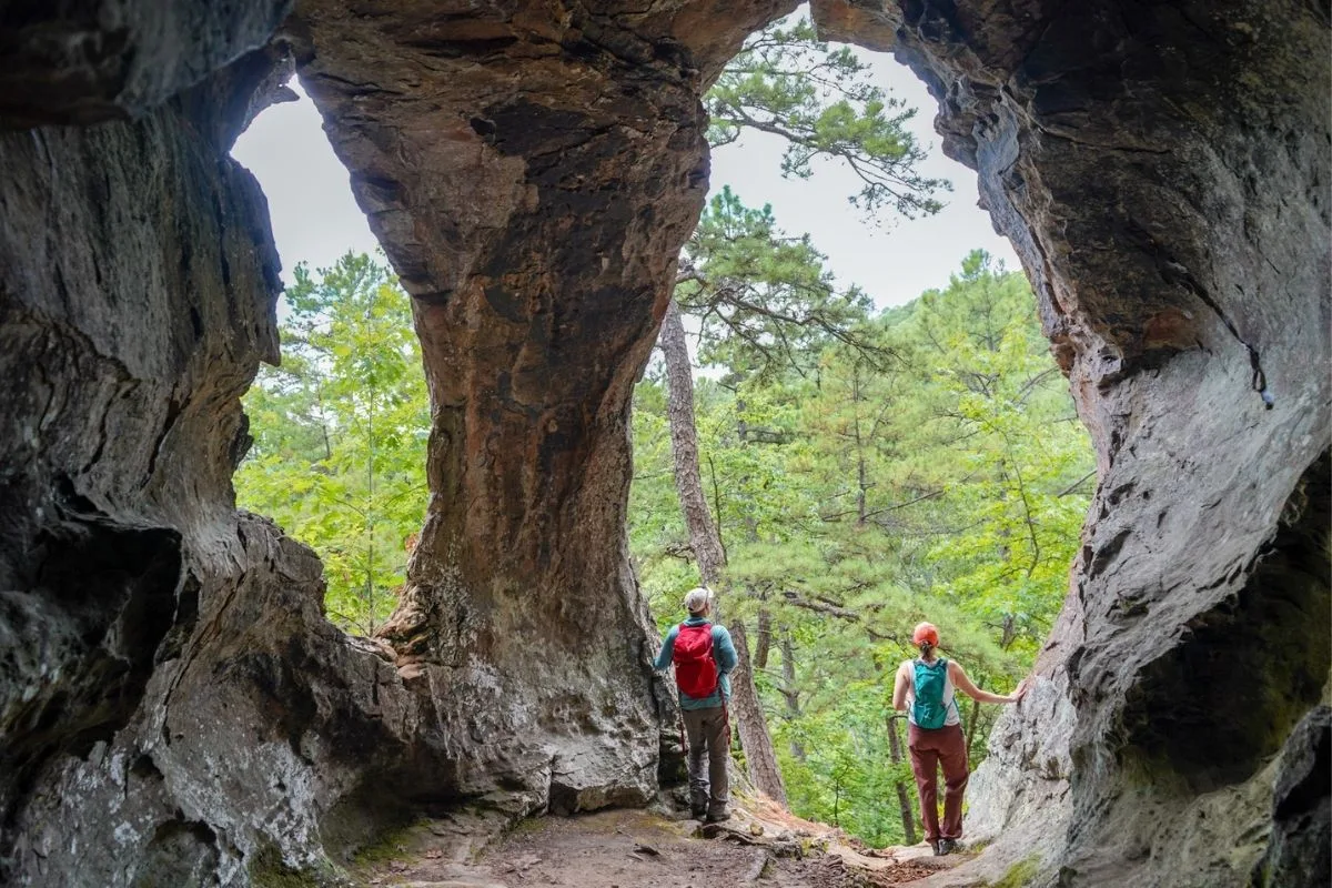 Ashlee & Pablo hiking the Pedestal Rocks in Arkansas.