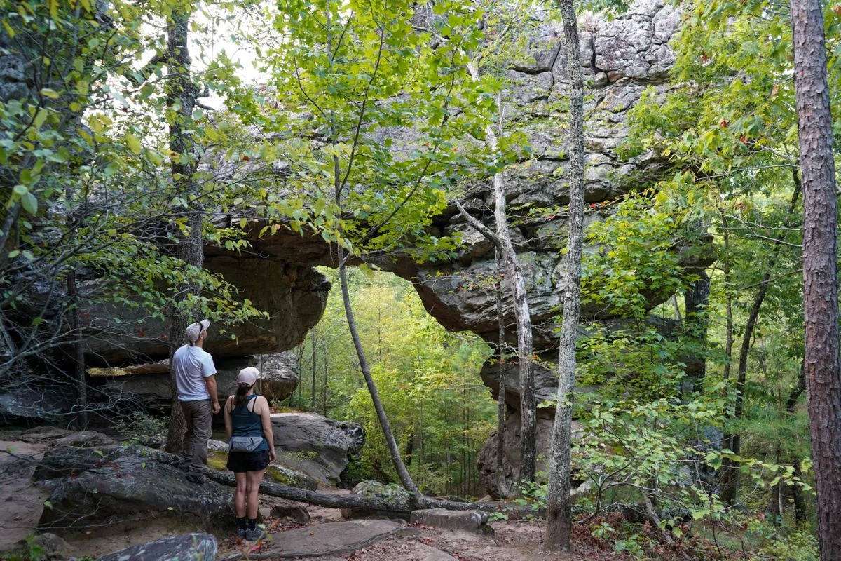 Ashlee & Pablo hiking the Seven Hollows Trail in Petit Jean State Park, Arkansas.