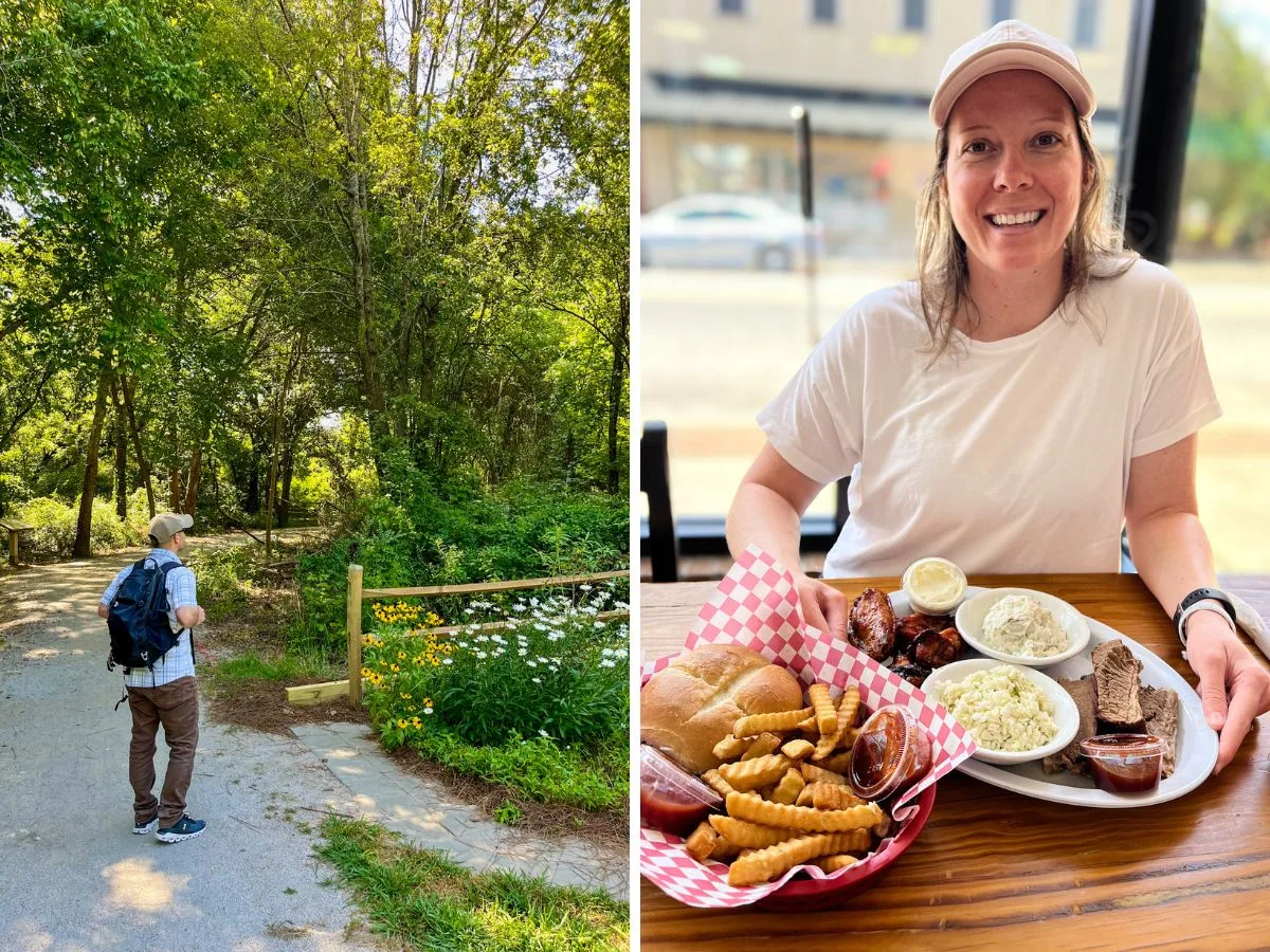 Pablo walking the Lindsay Pettus Greenway / Ashlee eating at 521 BBQ